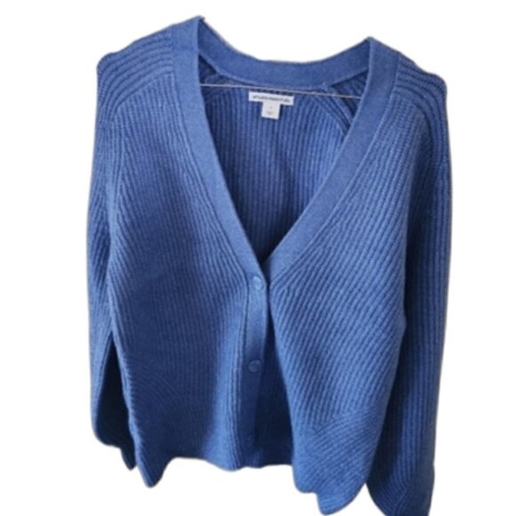 Women's New Blue Ribbed Button Down Cardigan - Picture 1 of 3